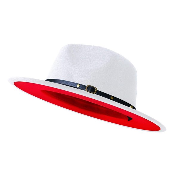 XINBONG Accessories - Women's White and Read Wide Brim Fedora Hat